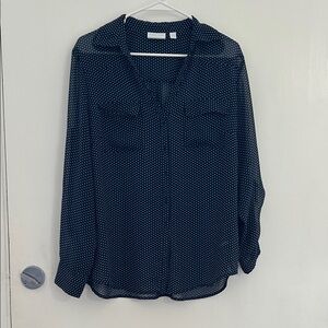 New York & Company Navy Blouse with White Dots